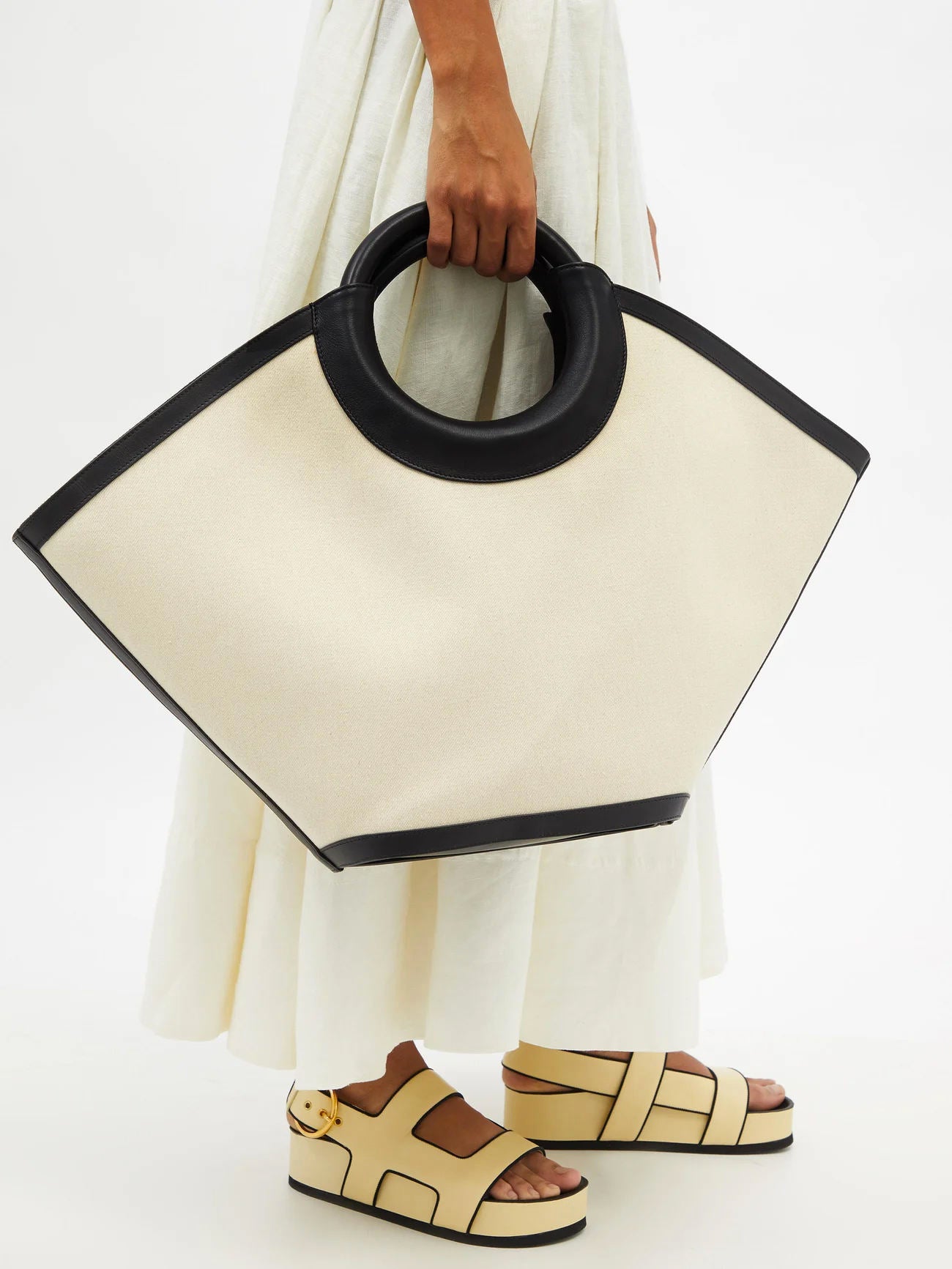 Two-Tone Canvas Shopping Bag with Ring Handle