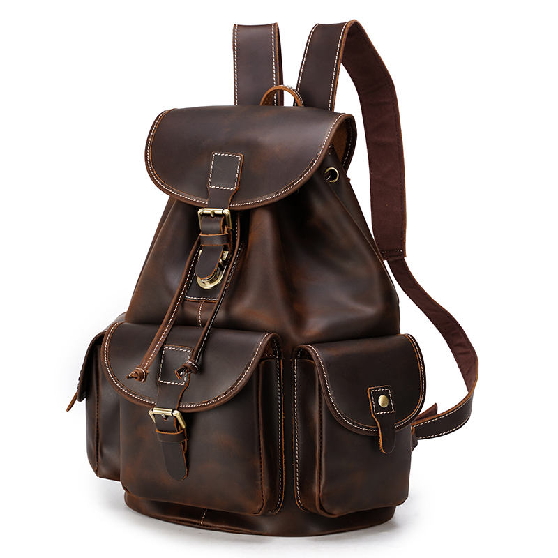 Vintage Genuine Leather Drawstring Backpack