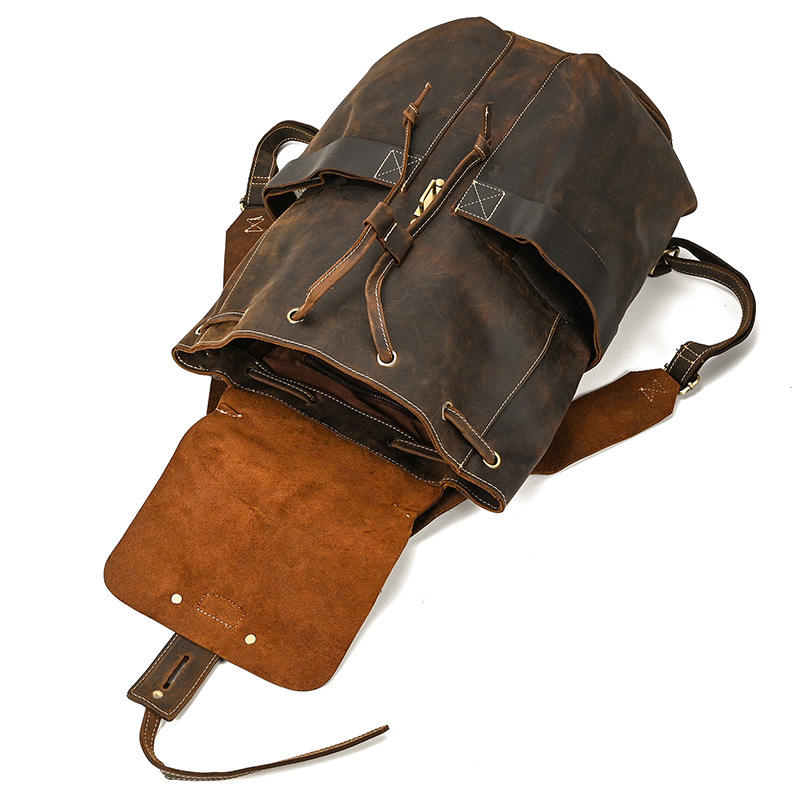 Vintage Crazy Horse Leather Drawstring Backpack