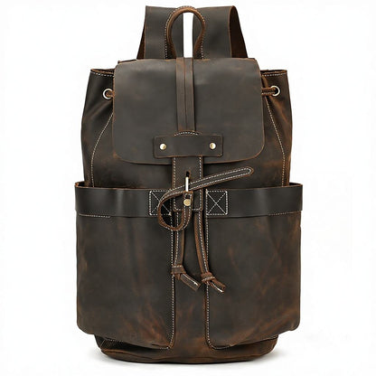 Vintage Crazy Horse Leather Drawstring Backpack