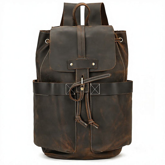 Vintage Crazy Horse Leather Drawstring Backpack