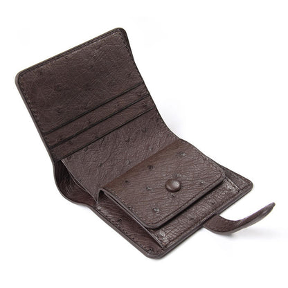 Ostrich-Embossed Leather Coin Purse with Strap Closure