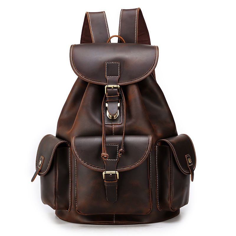 Vintage Genuine Leather Drawstring Backpack