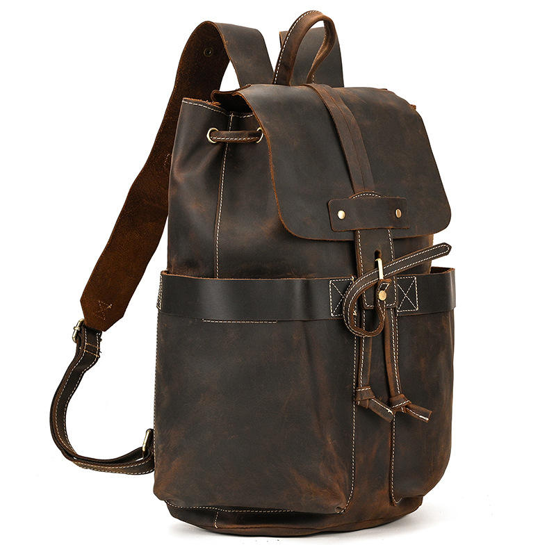 Vintage Crazy Horse Leather Drawstring Backpack