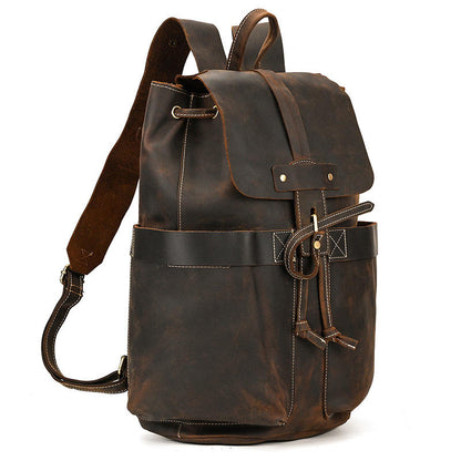 Vintage Crazy Horse Leather Drawstring Backpack