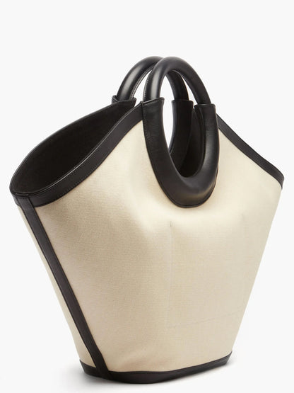 Two-Tone Canvas Shopping Bag with Ring Handle