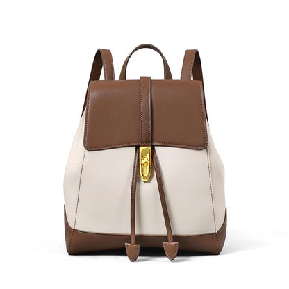Two-Tone Leather Drawstring Backpack for Women