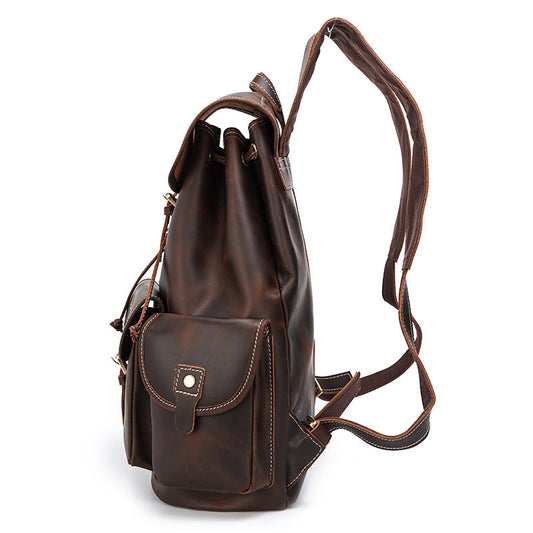 Vintage Genuine Leather Drawstring Backpack