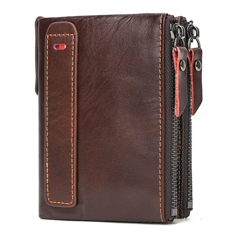 Slim RFID-Blocking Leather Coin Purse Wallet