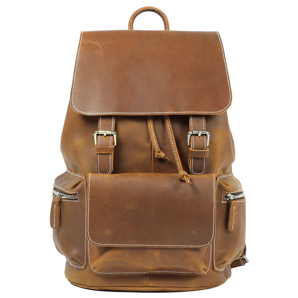Classic Vintage Crazy Horse Leather Drawstring Backpack