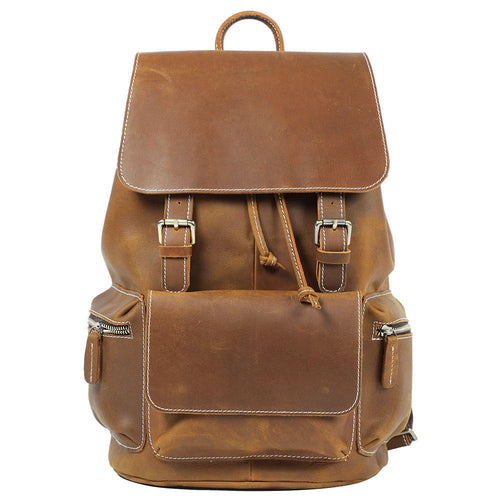 Classic Vintage Crazy Horse Leather Drawstring Backpack