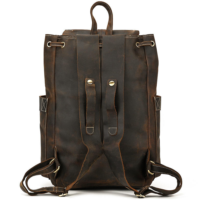 Vintage Crazy Horse Leather Drawstring Backpack