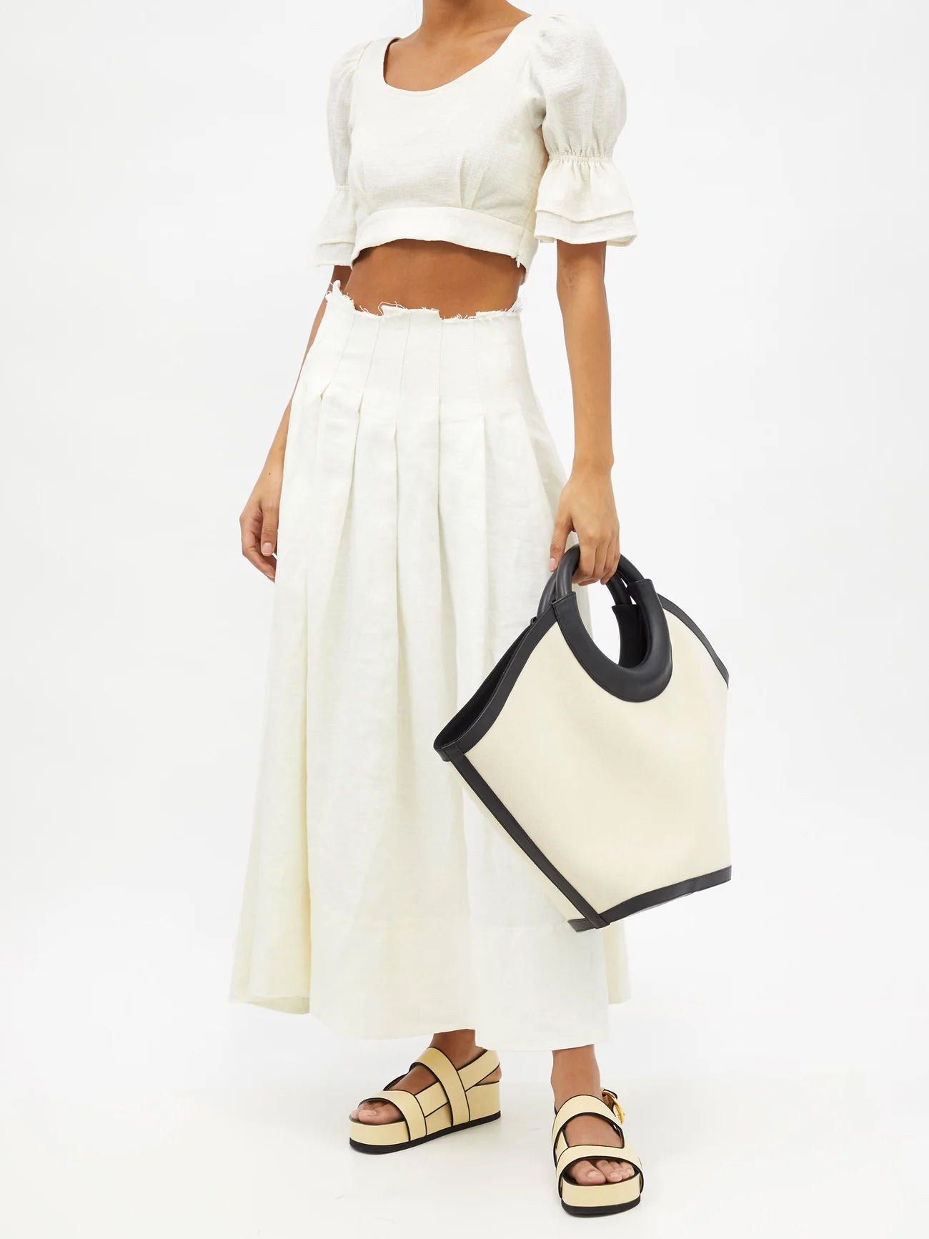 Two-Tone Canvas Shopping Bag with Ring Handle