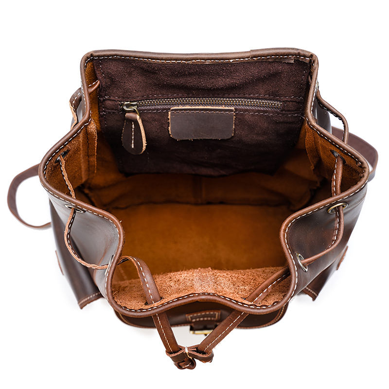 Vintage Genuine Leather Drawstring Backpack
