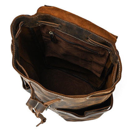 Vintage Crazy Horse Leather Drawstring Backpack