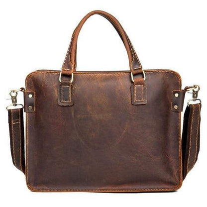Vintage Crazy Horse Leather Briefcase with 14-inch Laptop Compartment
