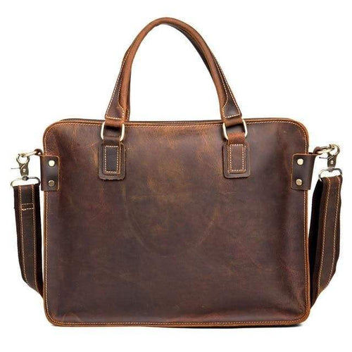 Vintage Crazy Horse Leather Briefcase with 14-inch Laptop Compartment