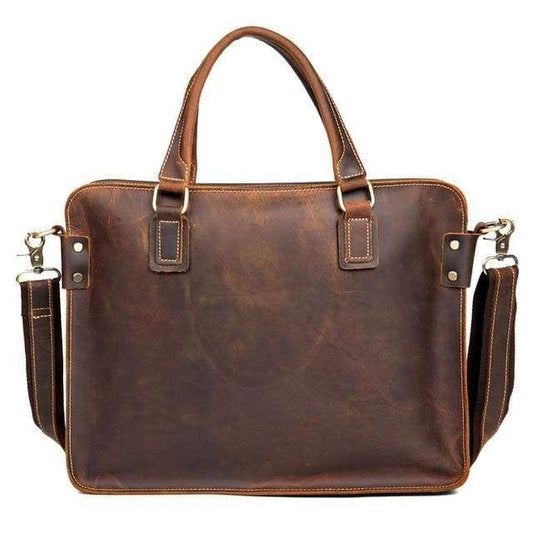 Vintage Crazy Horse Leather Briefcase with 14-inch Laptop Compartment